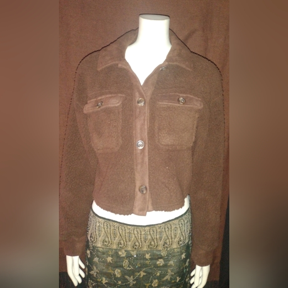 "Hippie Rose" Light Brown Cropped Teddy Jacket - Picture 3 of 10